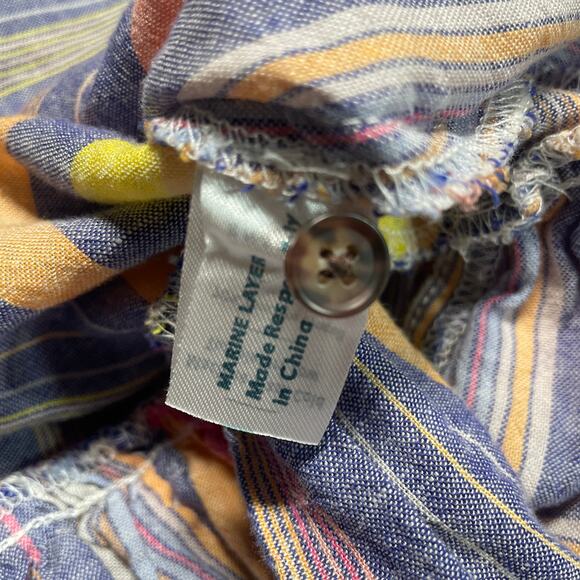 Marine Layer Laney Dress Womens Large Blue Stripe Linen Tencel Coastal Ruffle - Picture 6 of 9